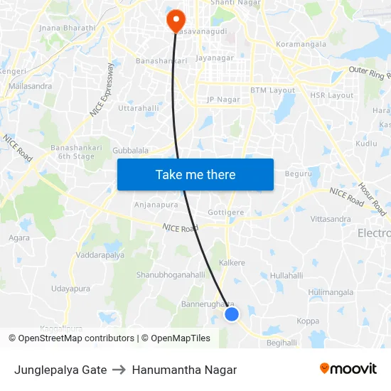Junglepalya Gate to Hanumantha Nagar map