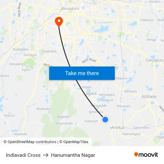 Indlavadi Cross to Hanumantha Nagar map