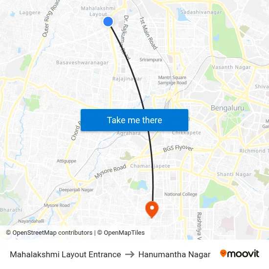 Mahalakshmi Layout Entrance to Hanumantha Nagar map