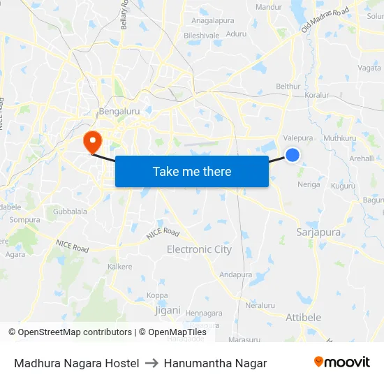 Madhura Nagara Hostel to Hanumantha Nagar map