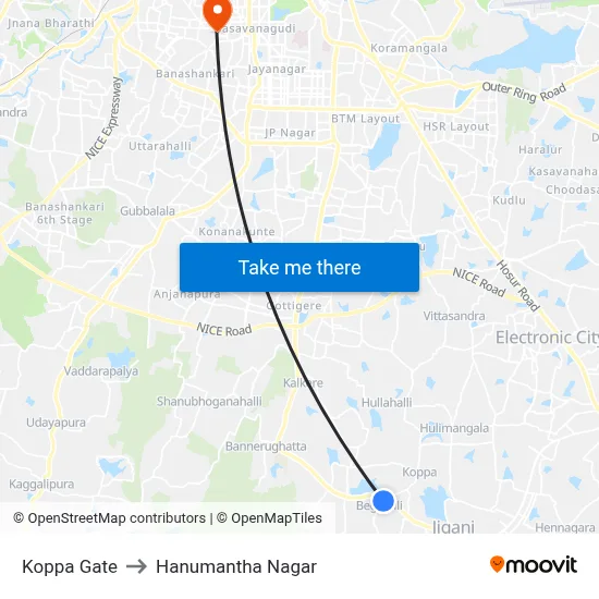 Koppa Gate to Hanumantha Nagar map