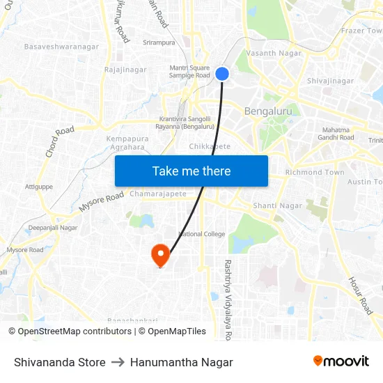 Shivananda Store to Hanumantha Nagar map
