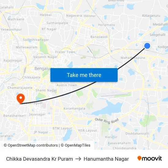 Chikka Devasandra Kr Puram to Hanumantha Nagar map