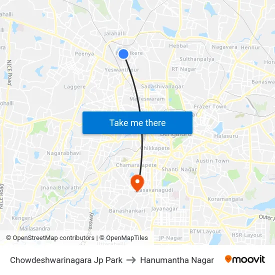 Chowdeshwarinagara Jp Park to Hanumantha Nagar map