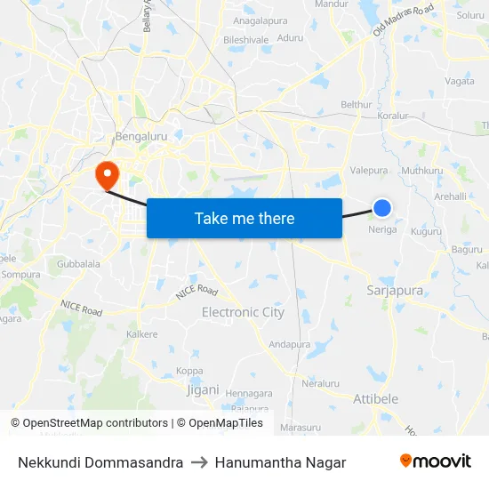 Nekkundi Dommasandra to Hanumantha Nagar map