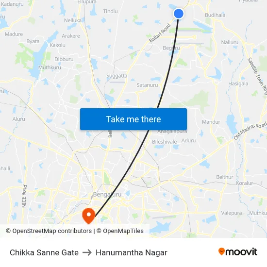Chikka Sanne Gate to Hanumantha Nagar map