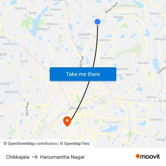 Chikkajala to Hanumantha Nagar map