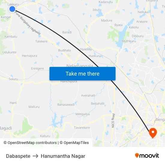 Dabaspete to Hanumantha Nagar map