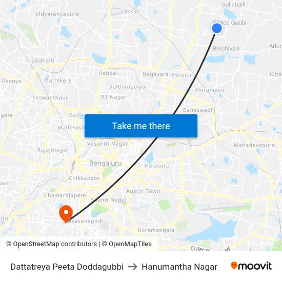 Dattatreya Peeta Doddagubbi to Hanumantha Nagar map