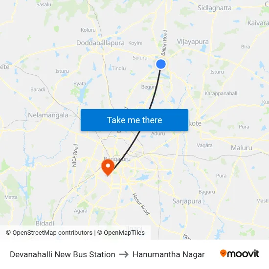Devanahalli New Bus Station to Hanumantha Nagar map