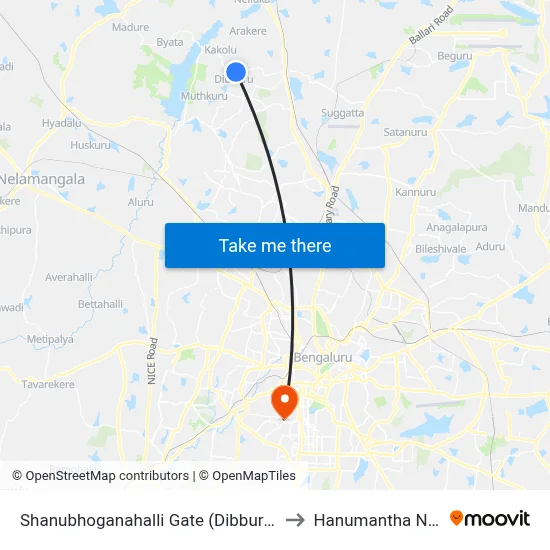Shanubhoganahalli Gate (Dibbur Cross) to Hanumantha Nagar map