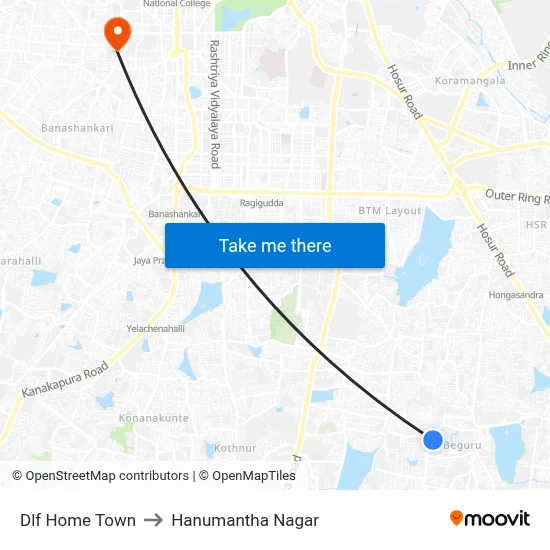 Dlf Home Town to Hanumantha Nagar map