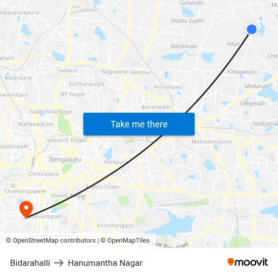 Bidarahalli to Hanumantha Nagar map