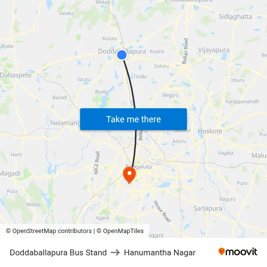 Doddaballapura Bus Stand to Hanumantha Nagar map
