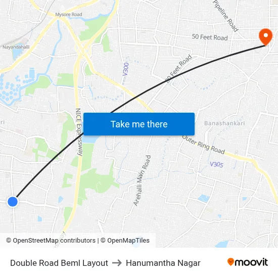 Double Road Beml Layout to Hanumantha Nagar map