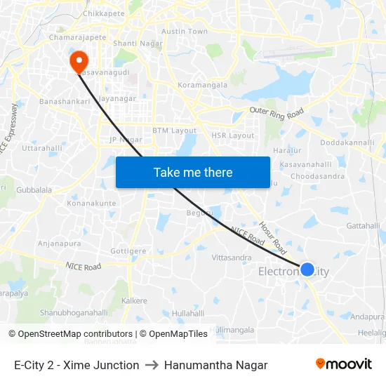 E-City 2 - Xime Junction to Hanumantha Nagar map