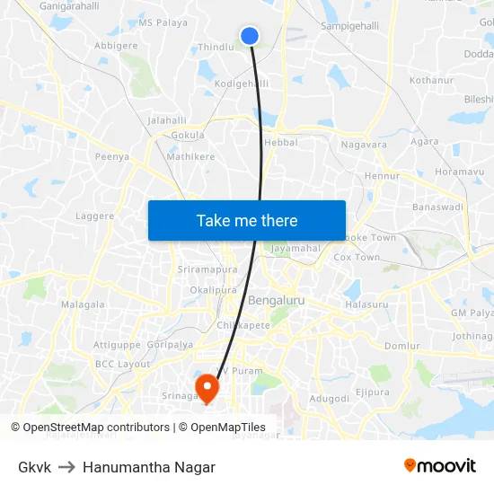 Gkvk to Hanumantha Nagar map