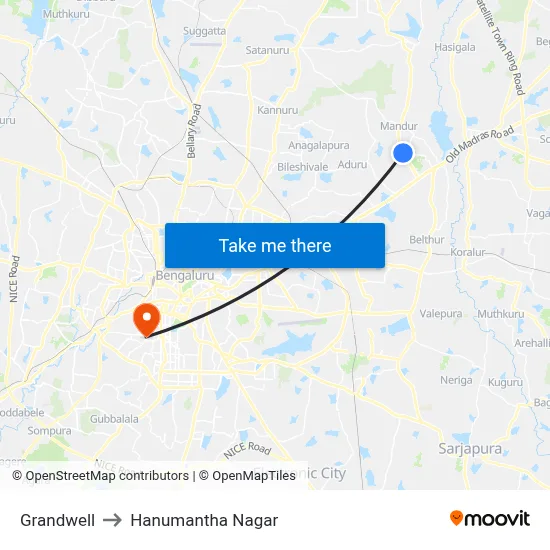 Grandwell to Hanumantha Nagar map