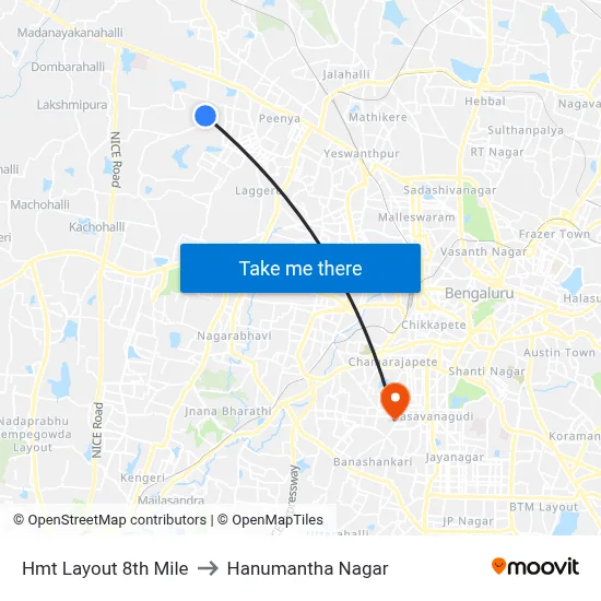 Hmt Layout 8th Mile to Hanumantha Nagar map