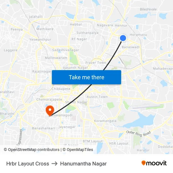 Hrbr Layout Cross to Hanumantha Nagar map