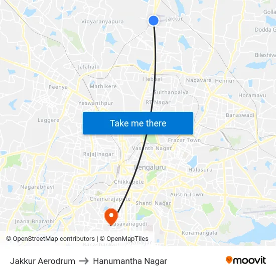 Jakkur Aerodrum to Hanumantha Nagar map