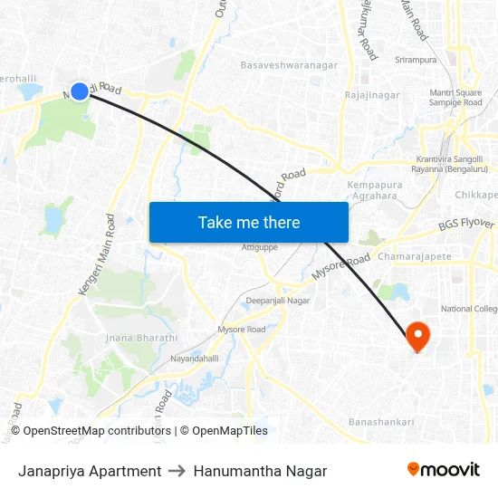 Janapriya Apartment to Hanumantha Nagar map