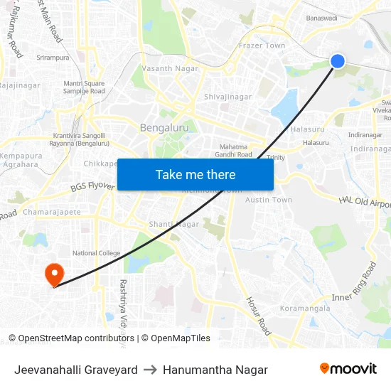 Jeevanahalli Graveyard to Hanumantha Nagar map