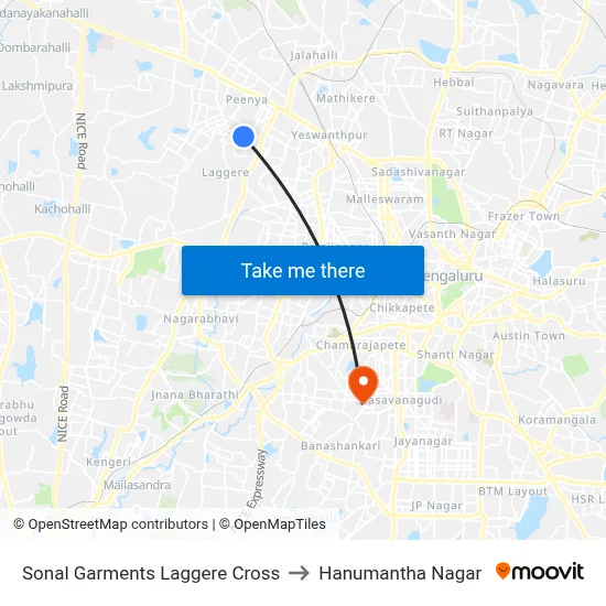 Sonal Garments Laggere Cross to Hanumantha Nagar map