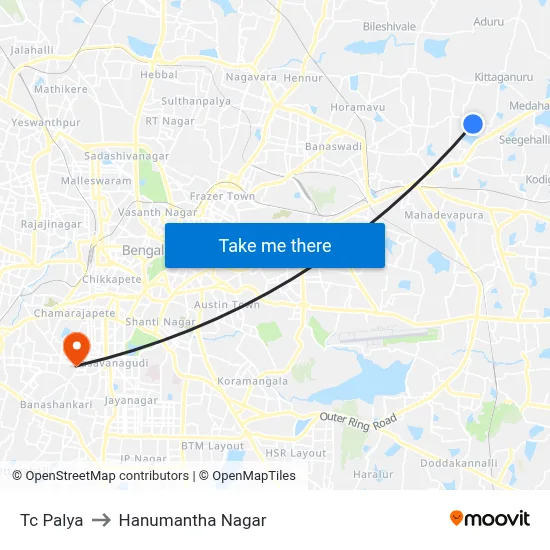 Tc Palya to Hanumantha Nagar map