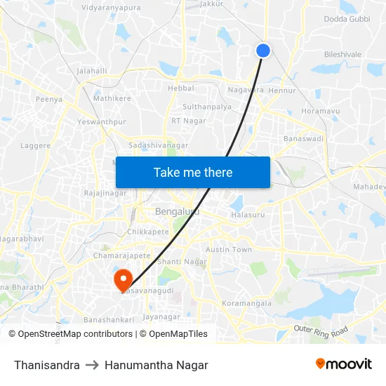 Thanisandra to Hanumantha Nagar map