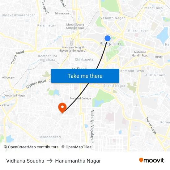 Vidhana Soudha to Hanumantha Nagar map