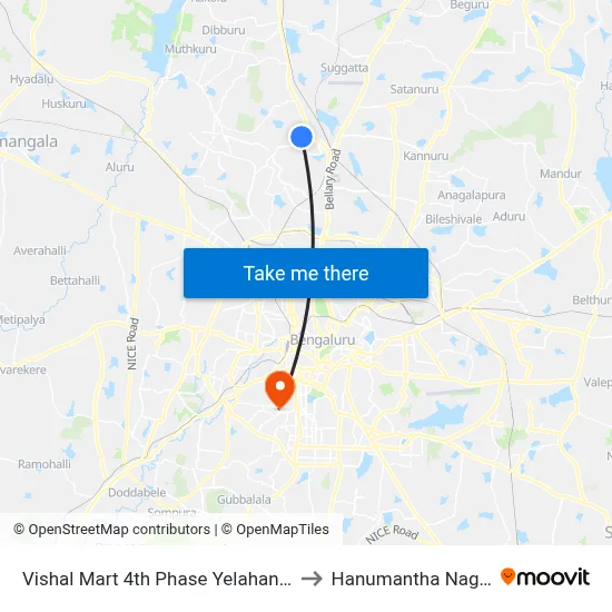 Vishal Mart 4th Phase Yelahanka to Hanumantha Nagar map