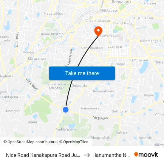 Nice Road Kanakapura Road Junction to Hanumantha Nagar map