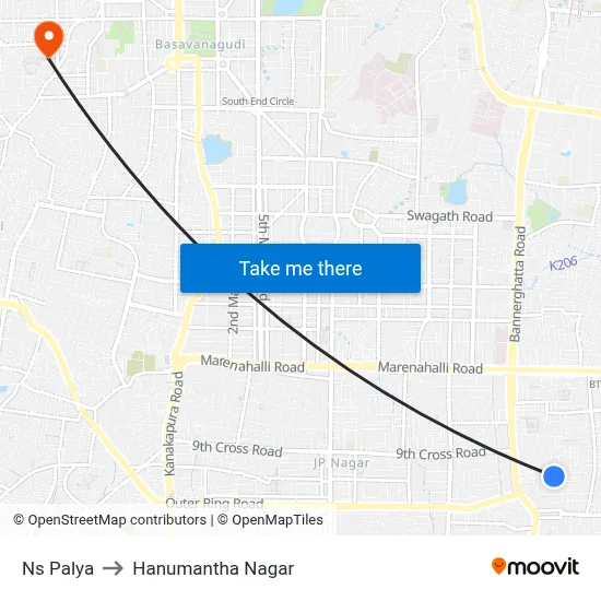 Ns Palya to Hanumantha Nagar map