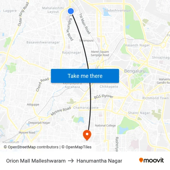 Orion Mall Malleshwaram to Hanumantha Nagar map