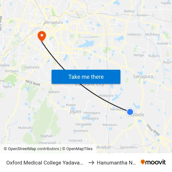 Oxford Medical College Yadavanahalli to Hanumantha Nagar map