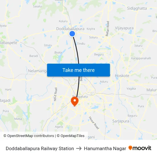Doddaballapura Railway Station to Hanumantha Nagar map