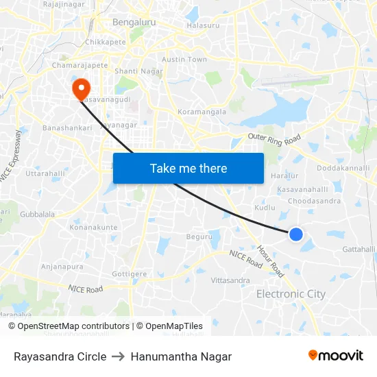 Rayasandra Circle to Hanumantha Nagar map