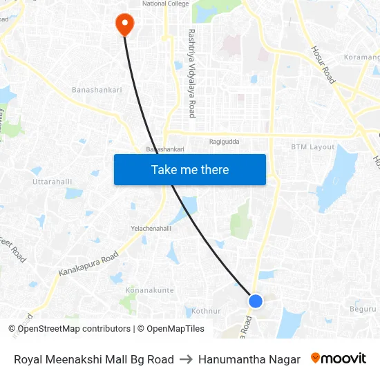 Royal Meenakshi Mall Bg Road to Hanumantha Nagar map