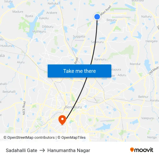 Sadahalli Gate to Hanumantha Nagar map