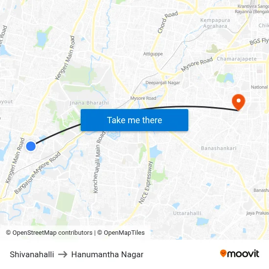 Shivanahalli to Hanumantha Nagar map