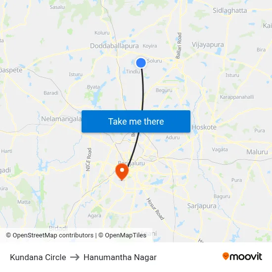 Kundana Circle to Hanumantha Nagar map