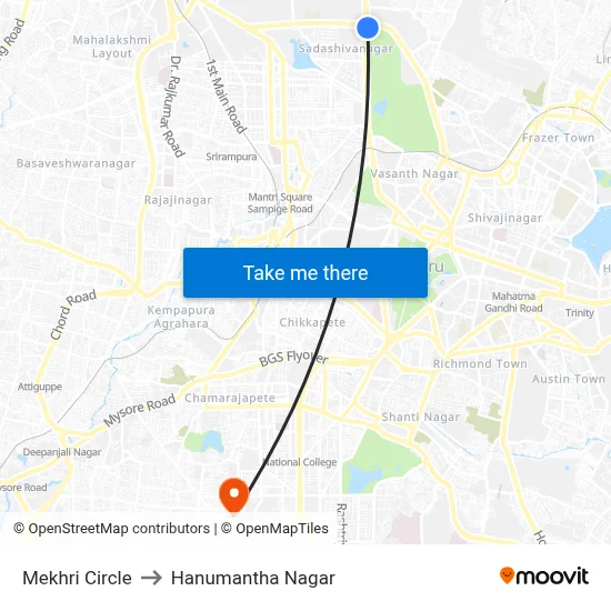 Mekhri Circle to Hanumantha Nagar map