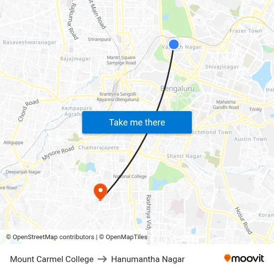 Mount Carmel College to Hanumantha Nagar map