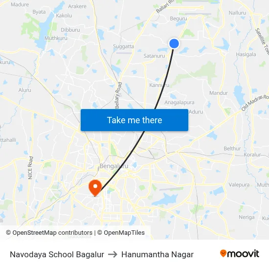 Navodaya School Bagalur to Hanumantha Nagar map