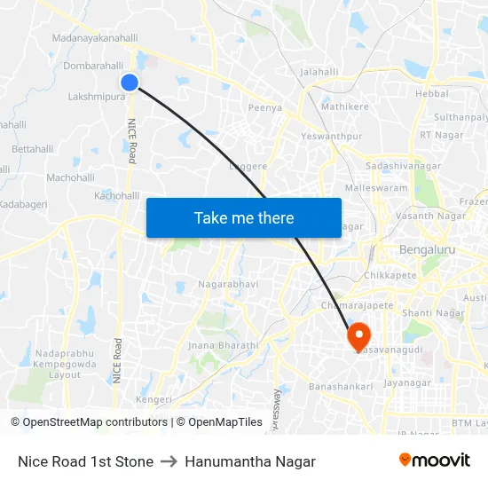 Nice Road 1st Stone to Hanumantha Nagar map