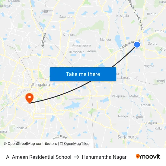 Al Ameen Residential School to Hanumantha Nagar map