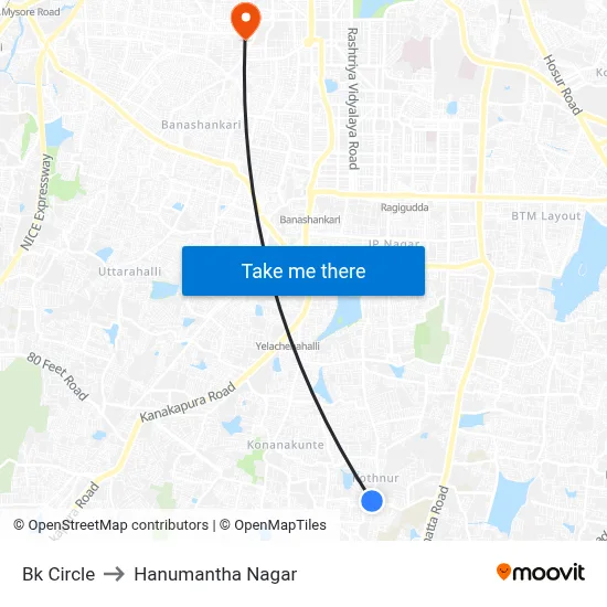 Bk Circle to Hanumantha Nagar map