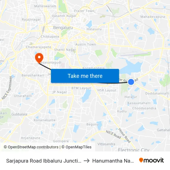 Sarjapura Road Ibbaluru Junction to Hanumantha Nagar map