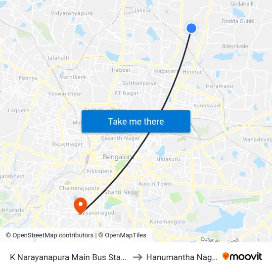 K Narayanapura Main Bus Stand to Hanumantha Nagar map